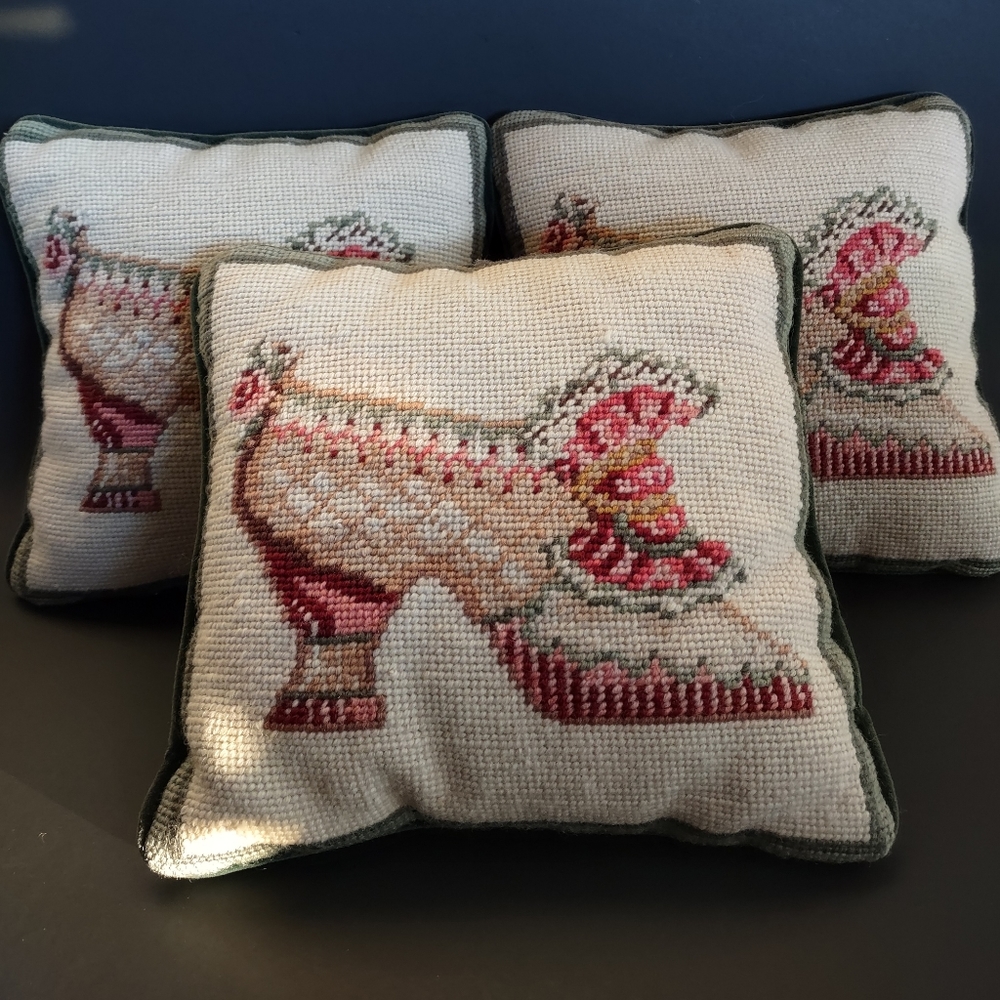 Embroidered Wool/Cotton Mini Pillow 9"x9" Victorian Shoes Fancy Heels Ho…